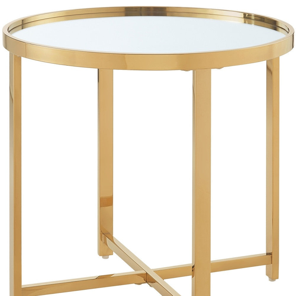 22" Gold Glass Round Mirrored End Table Image 2