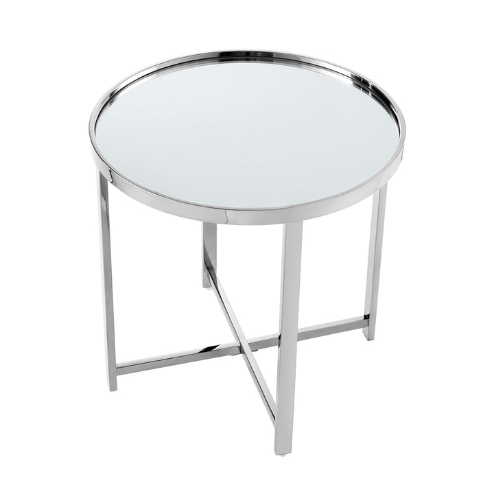 22" Gold Glass Round Mirrored End Table Image 8