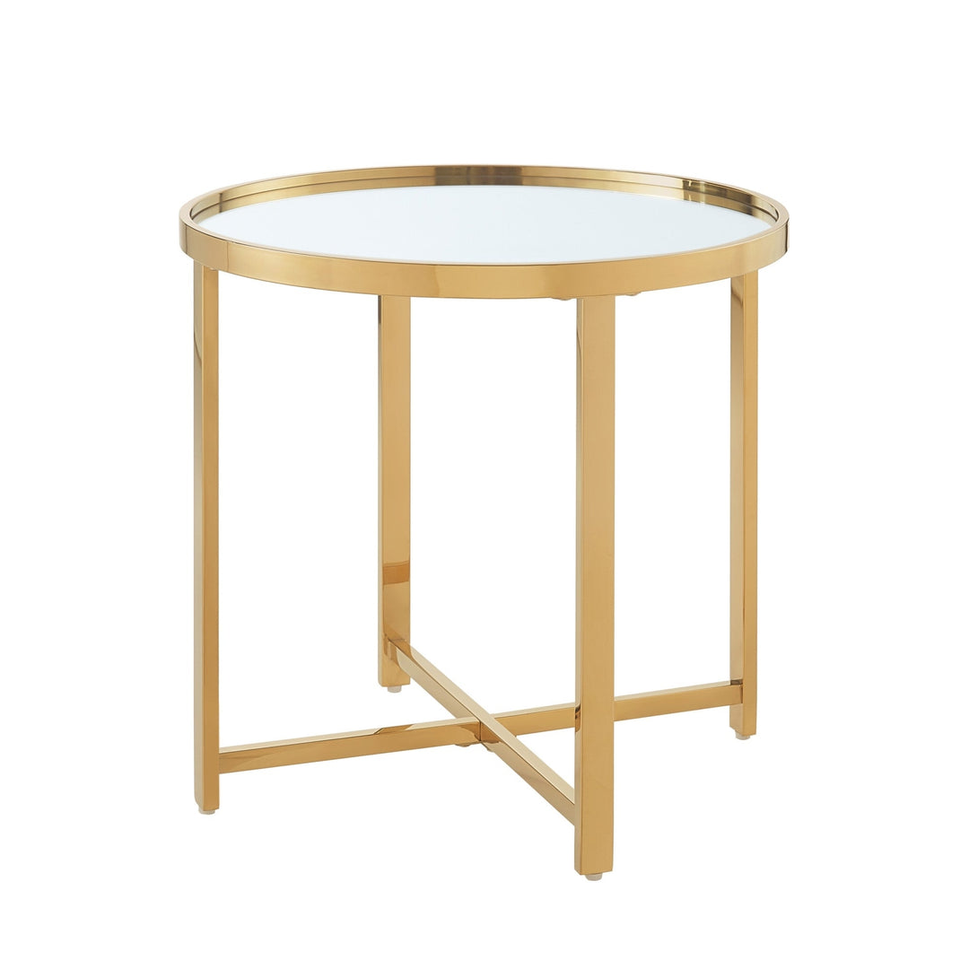 22" Gold Glass Round Mirrored End Table Image 10