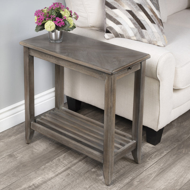 24" Brown Gray Rectangular End Table With Shelf Image 2