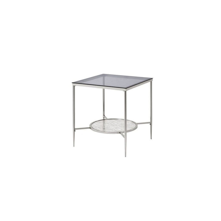 24" Chrome And Clear Glass And Metal Square End Table With Shelf Image 1