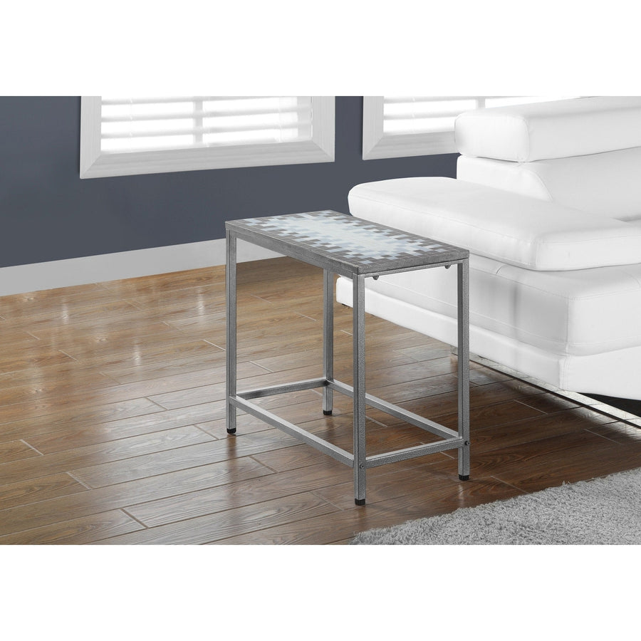 22" Gray And White Tile End Table Image 1