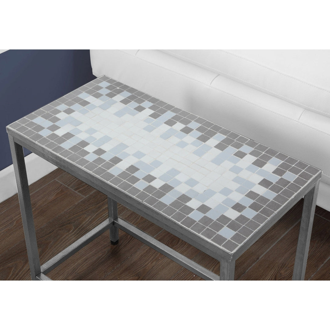 22" Gray And White Tile End Table Image 3