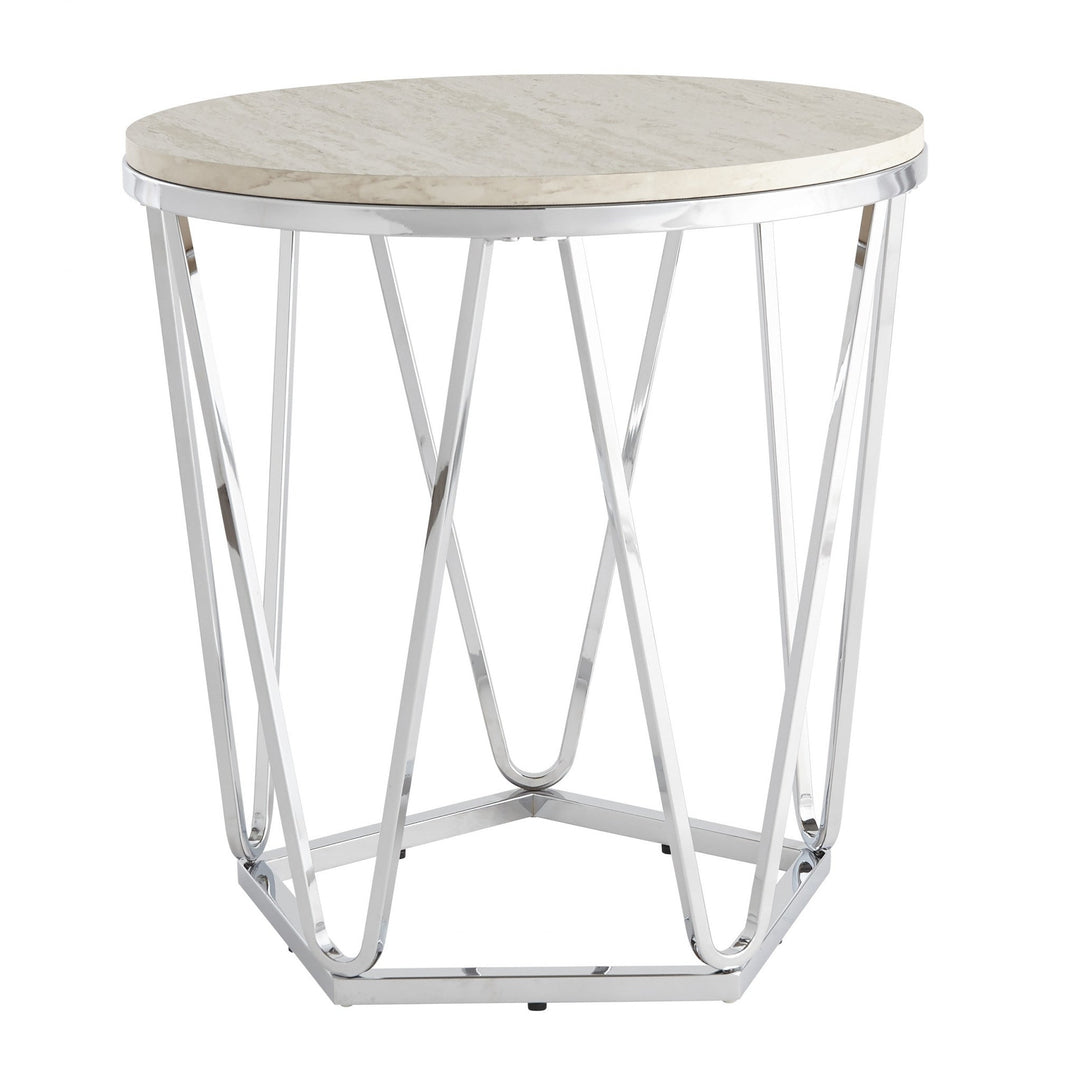 23" Silver Manufactured Wood And Iron Round End Table Image 2