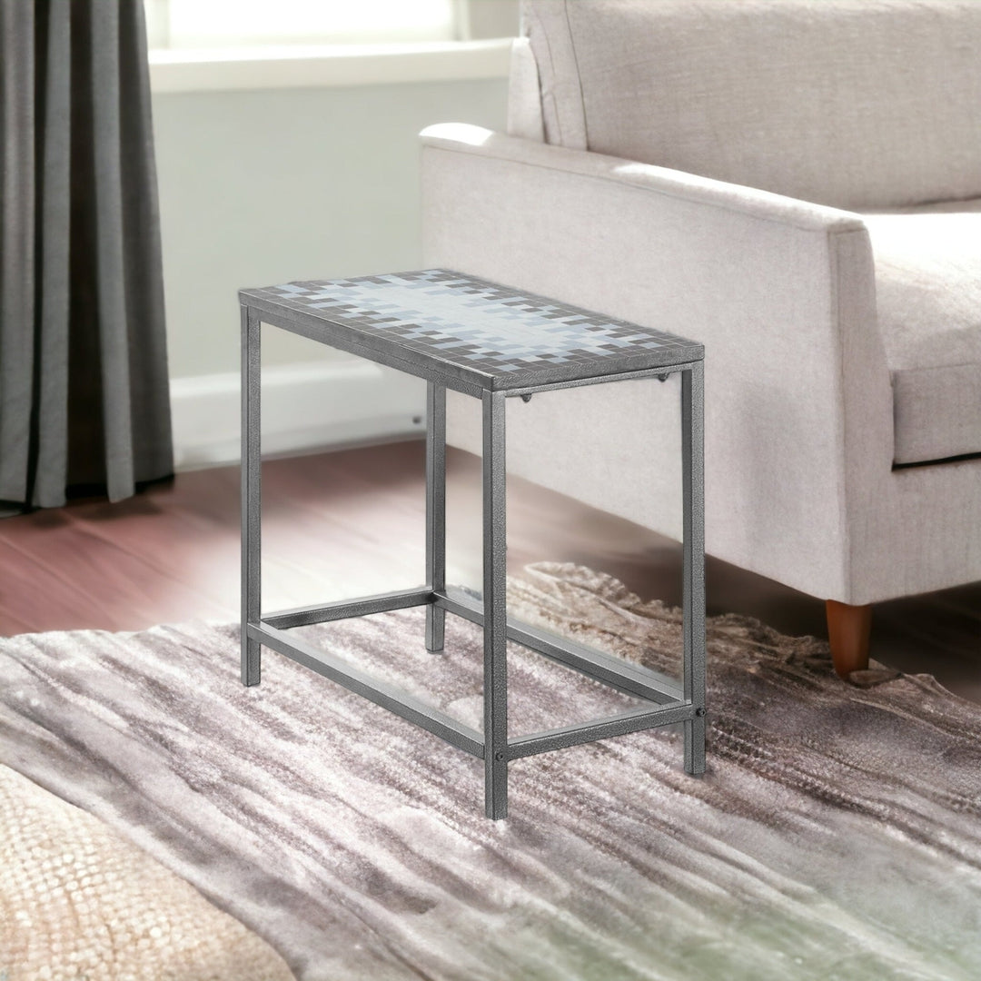 22" Gray And White Tile End Table Image 6