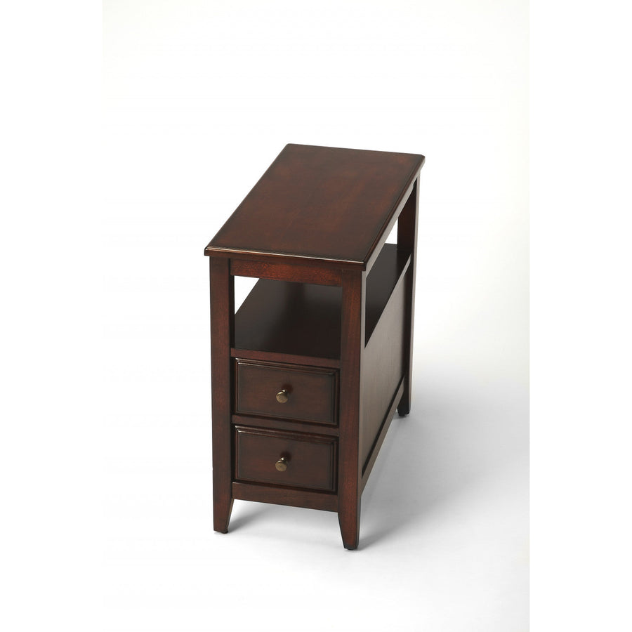 24" Dark Brown Manufactured Wood End Table With Two Drawers And Shelf Image 1