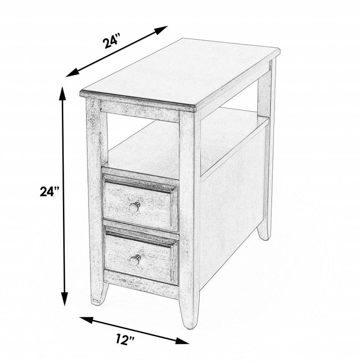 24" Dark Brown Manufactured Wood End Table With Two Drawers And Shelf Image 2