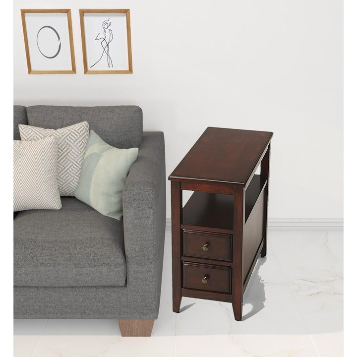 24" Dark Brown Manufactured Wood End Table With Two Drawers And Shelf Image 5