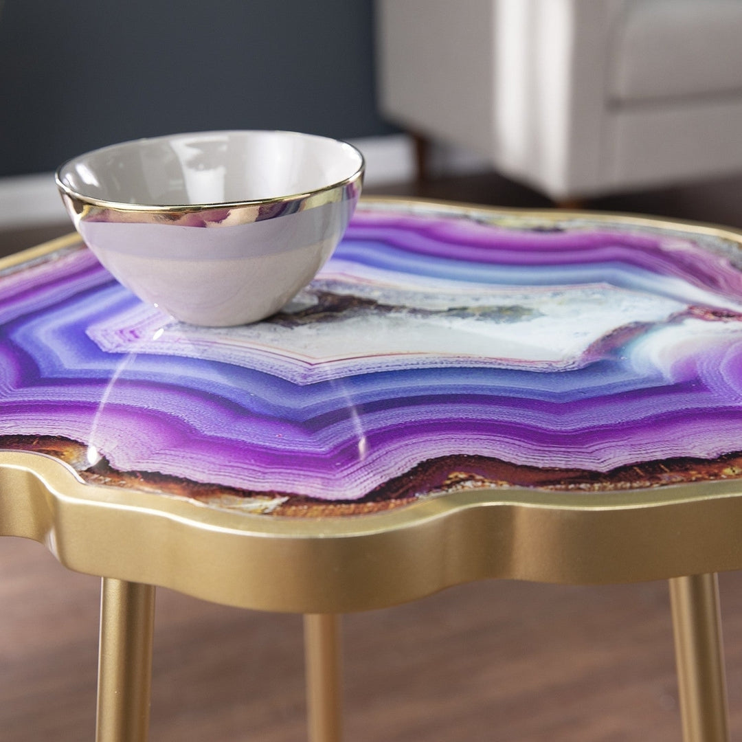 24" Gold And Shades Of Violet Faux Agate End Table Image 5