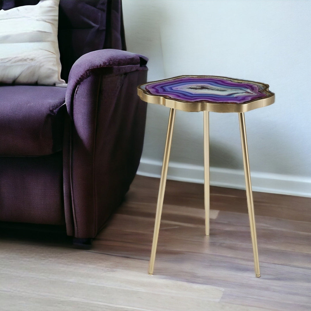 24" Gold And Shades Of Violet Faux Agate End Table Image 9