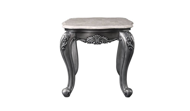 24" Gray And White Marble And Polyresin Rectangular End Table Image 1