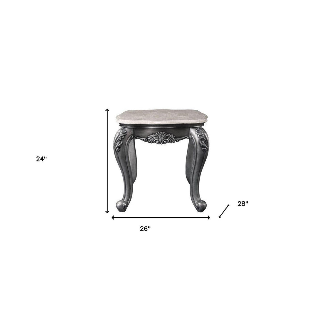 24" Gray And White Marble And Polyresin Rectangular End Table Image 2