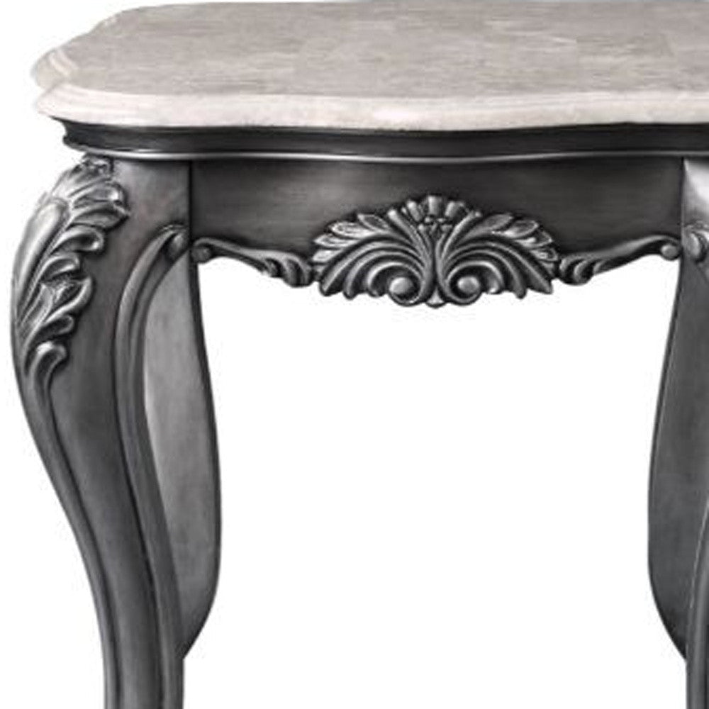 24" Gray And White Marble And Polyresin Rectangular End Table Image 3