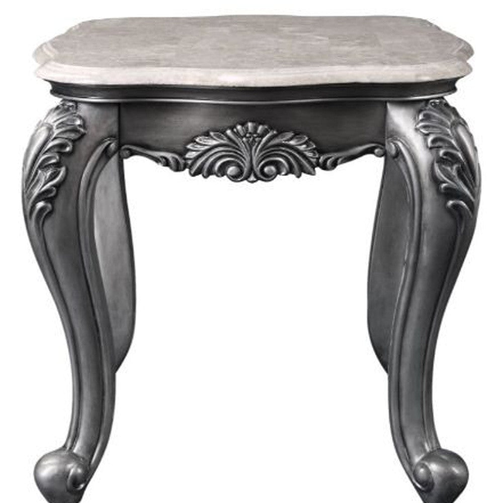 24" Gray And White Marble And Polyresin Rectangular End Table Image 4