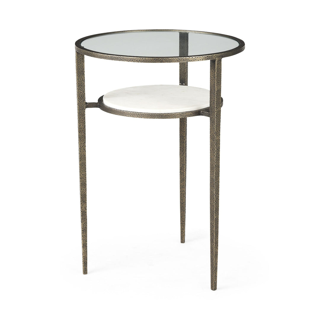 23" Bronze And Clear Glass Round End Table With Shelf Image 1