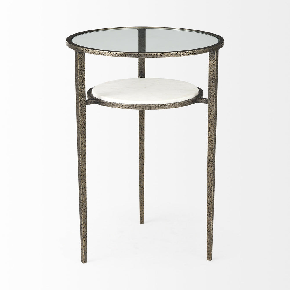 23" Bronze And Clear Glass Round End Table With Shelf Image 2