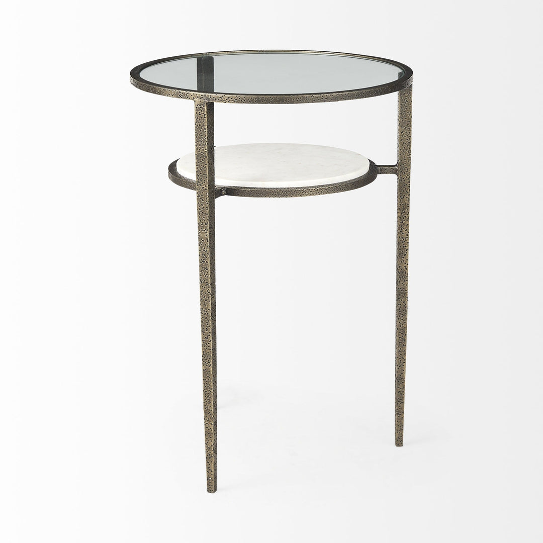 23" Bronze And Clear Glass Round End Table With Shelf Image 3