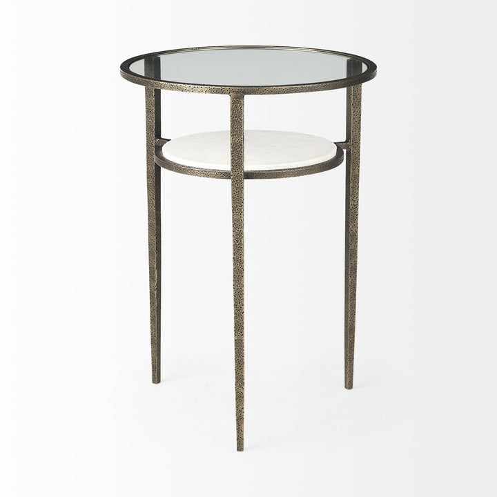 23" Bronze And Clear Glass Round End Table With Shelf Image 4