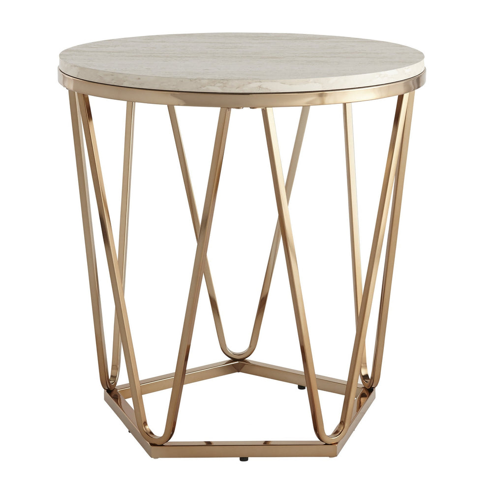 23" Champagne Manufactured Wood And Iron Round End Table Image 2