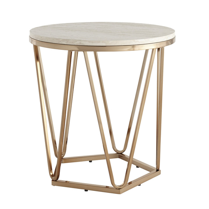 23" Champagne Manufactured Wood And Iron Round End Table Image 3