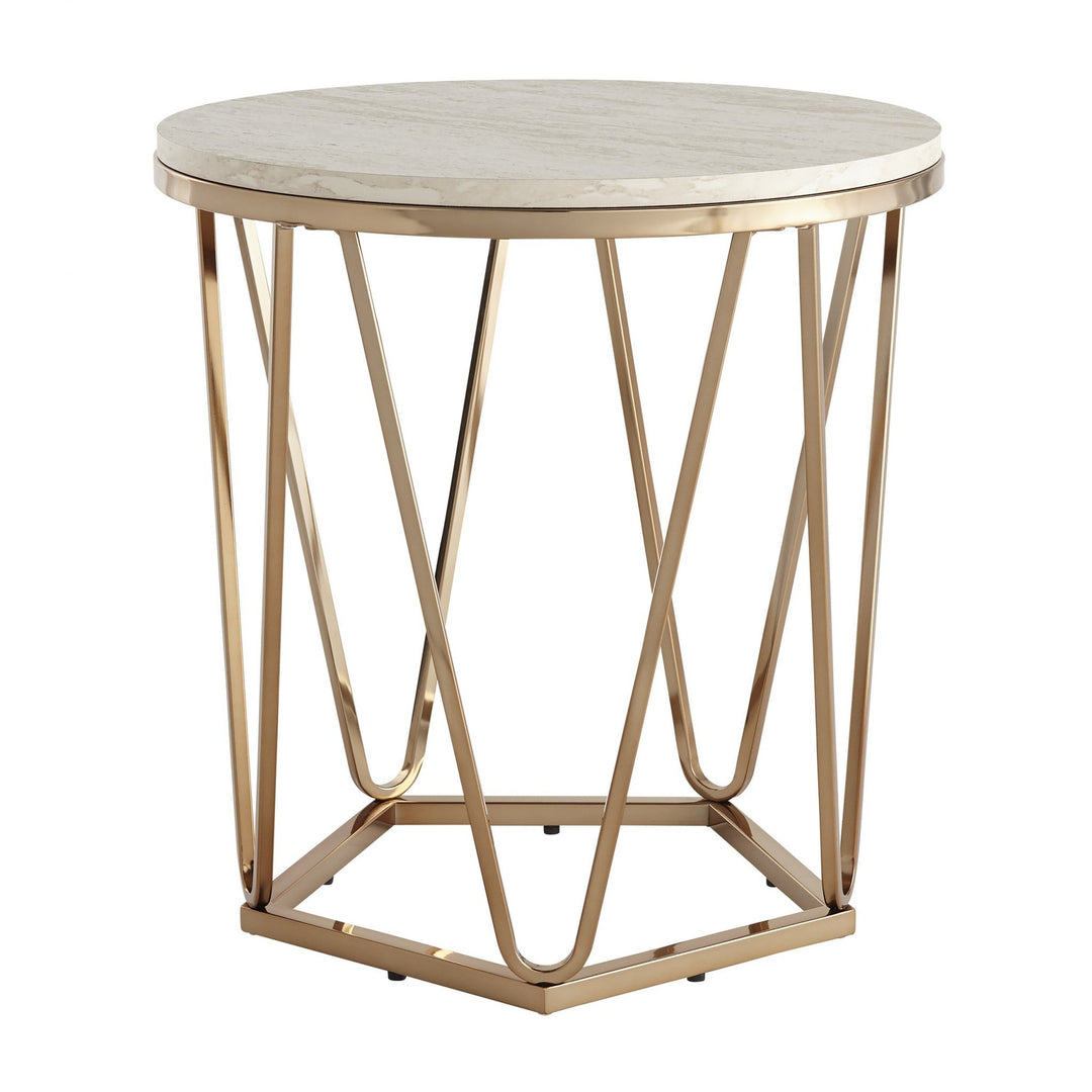 23" Champagne Manufactured Wood And Iron Round End Table Image 4