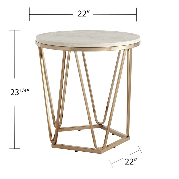 23" Champagne Manufactured Wood And Iron Round End Table Image 6