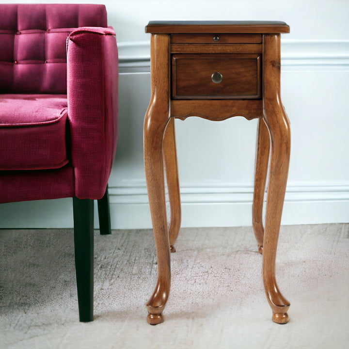 25" Brown Solid And Manufactured Wood Rectangular End Table With Drawer Image 9