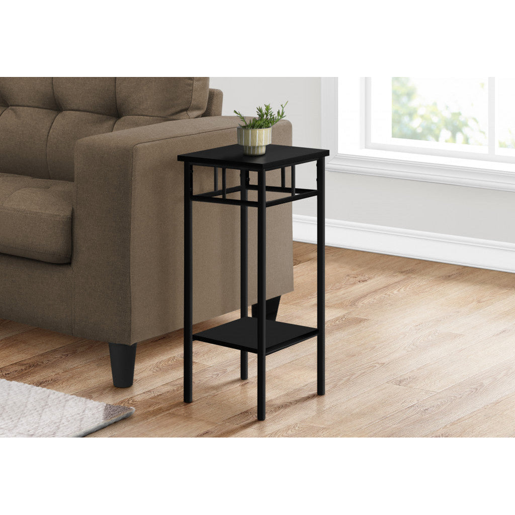 28" Black Square End Table With Shelf Image 1