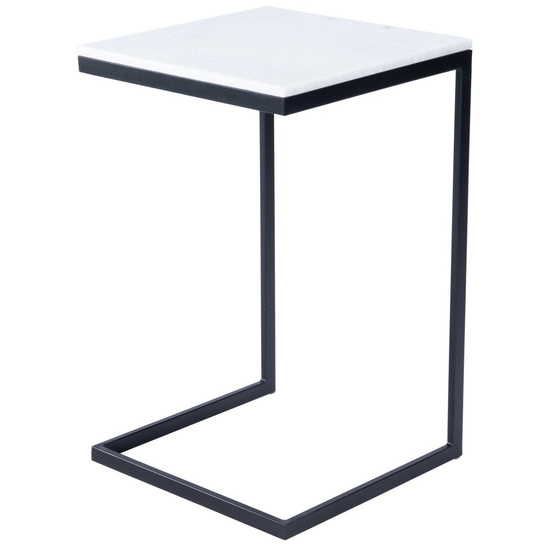 26" Black and White Marble Square C Shape End Table Image 1