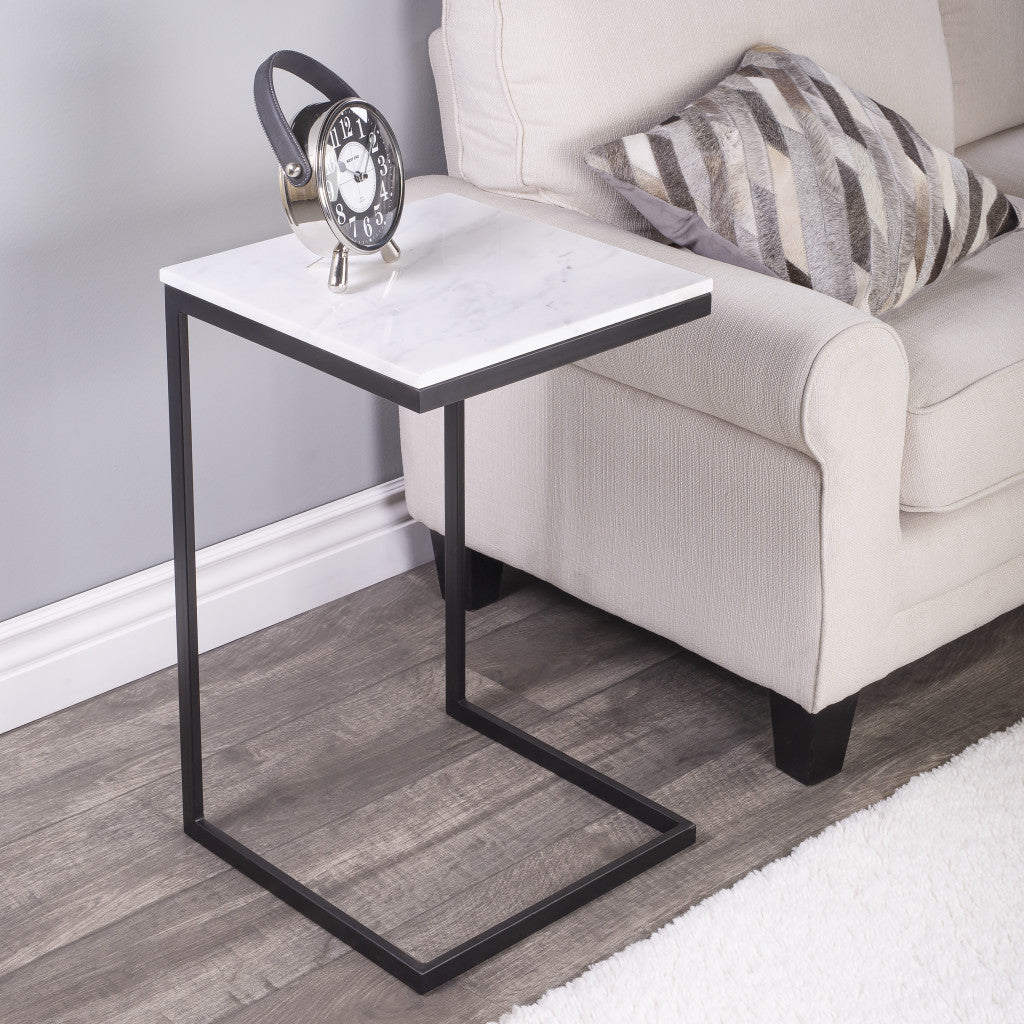 26" Black and White Marble Square C Shape End Table Image 3