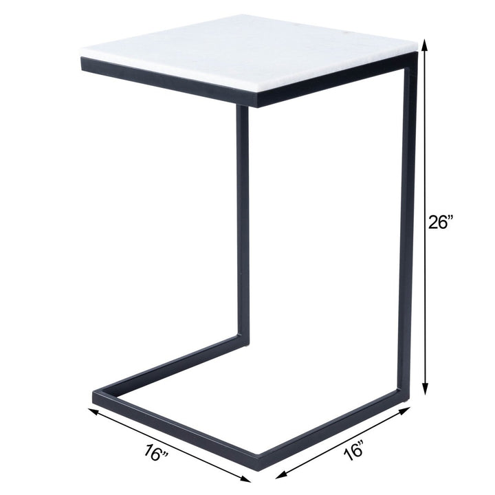 26" Black and White Marble Square C Shape End Table Image 4