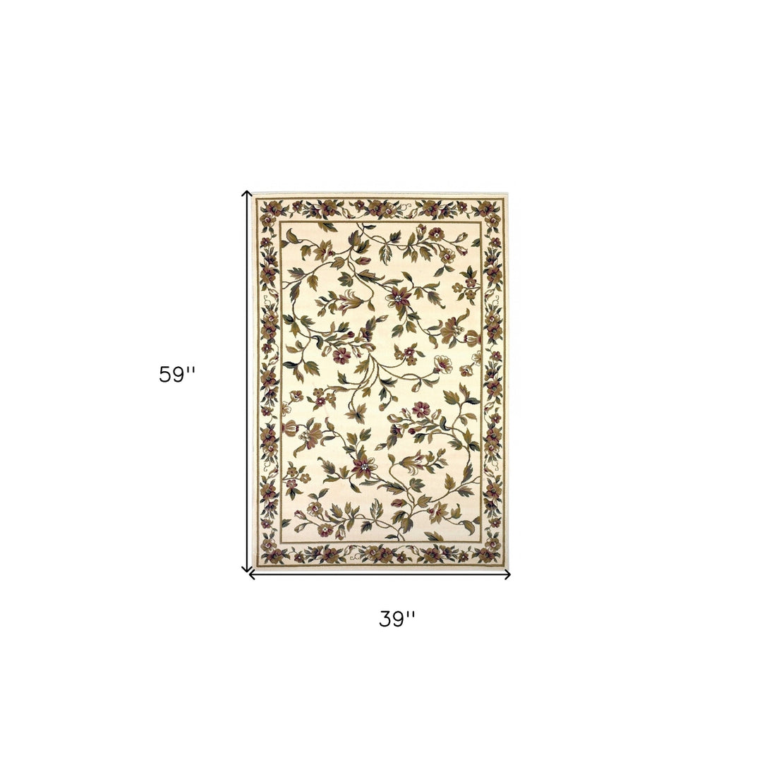 3X5 Ivory Machine Woven Floral Vines Indoor Area Rug Image 7