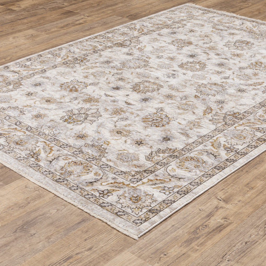 3 X 5 Ivory And Grey Oriental Power Loom Stain Resistant Area Rug With Fringe Image 4