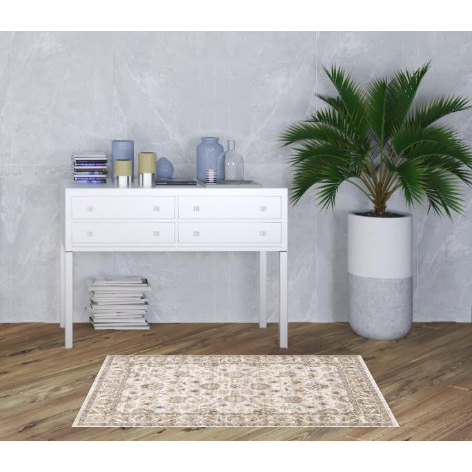 3 X 5 Ivory And Grey Oriental Power Loom Stain Resistant Area Rug With Fringe Image 10