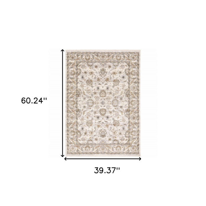 3 X 5 Ivory And Grey Oriental Power Loom Stain Resistant Area Rug With Fringe Image 11