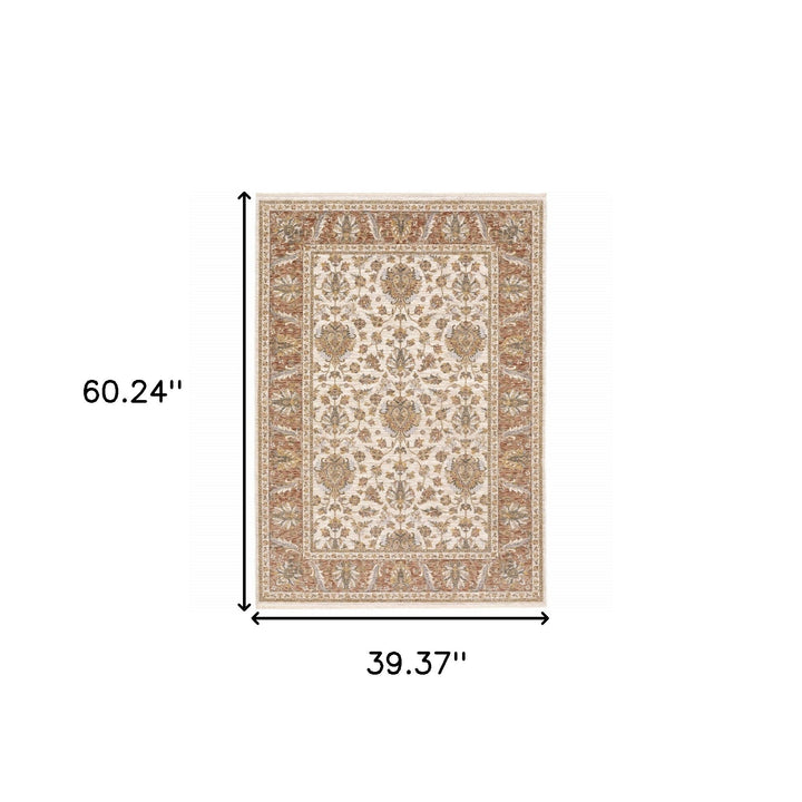 3 X 5 Rust And Ivory Oriental Power Loom Stain Resistant Area Rug With Fringe Image 11