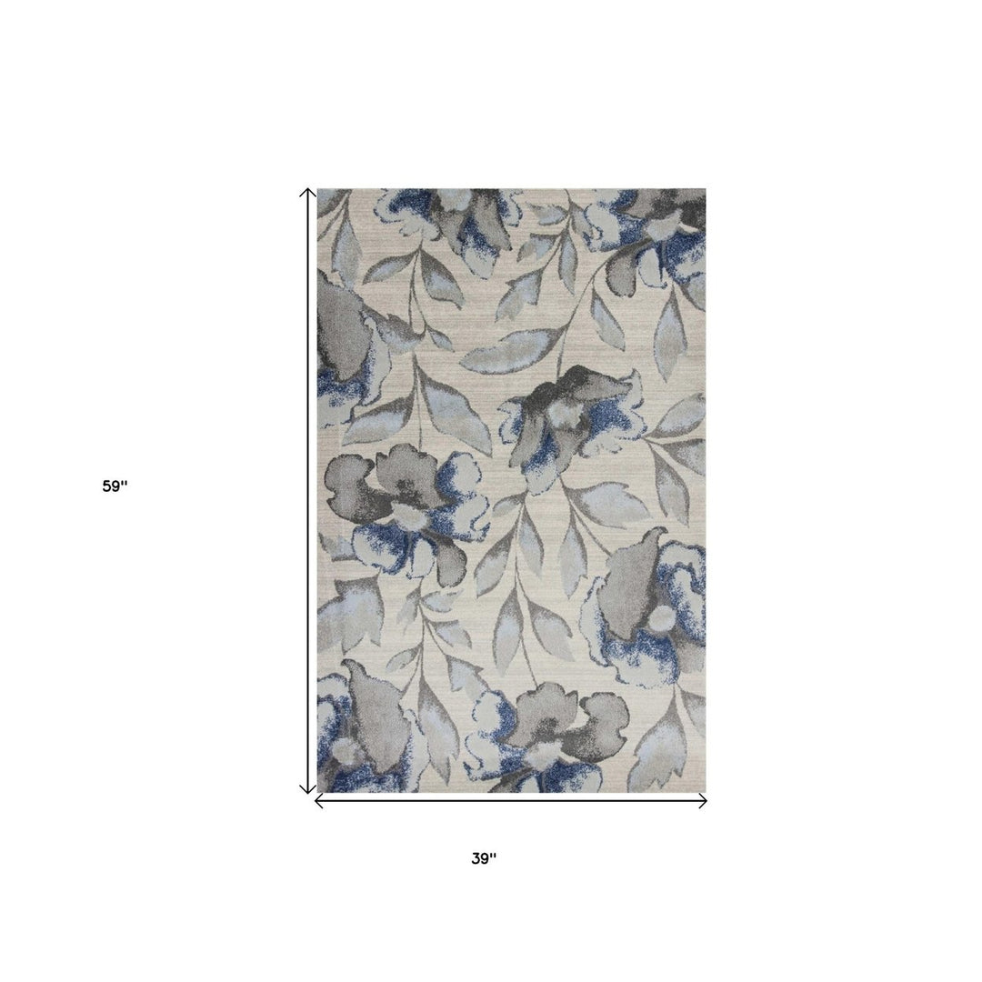 3 X 5 Blue and Gray Floral Vines Area Rug Image 4