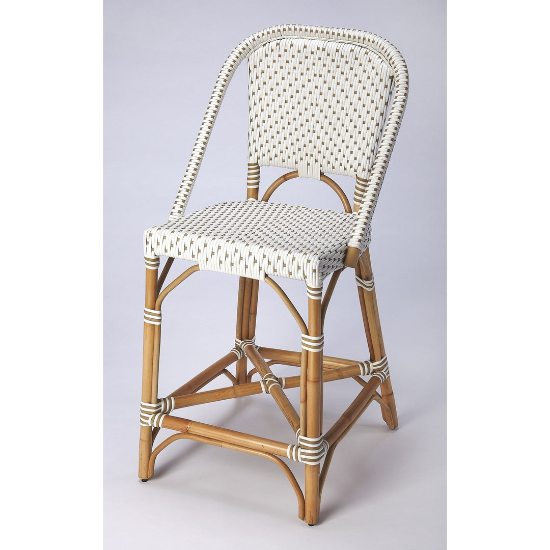 28" White And Natural Rattan Bar Chair Image 1