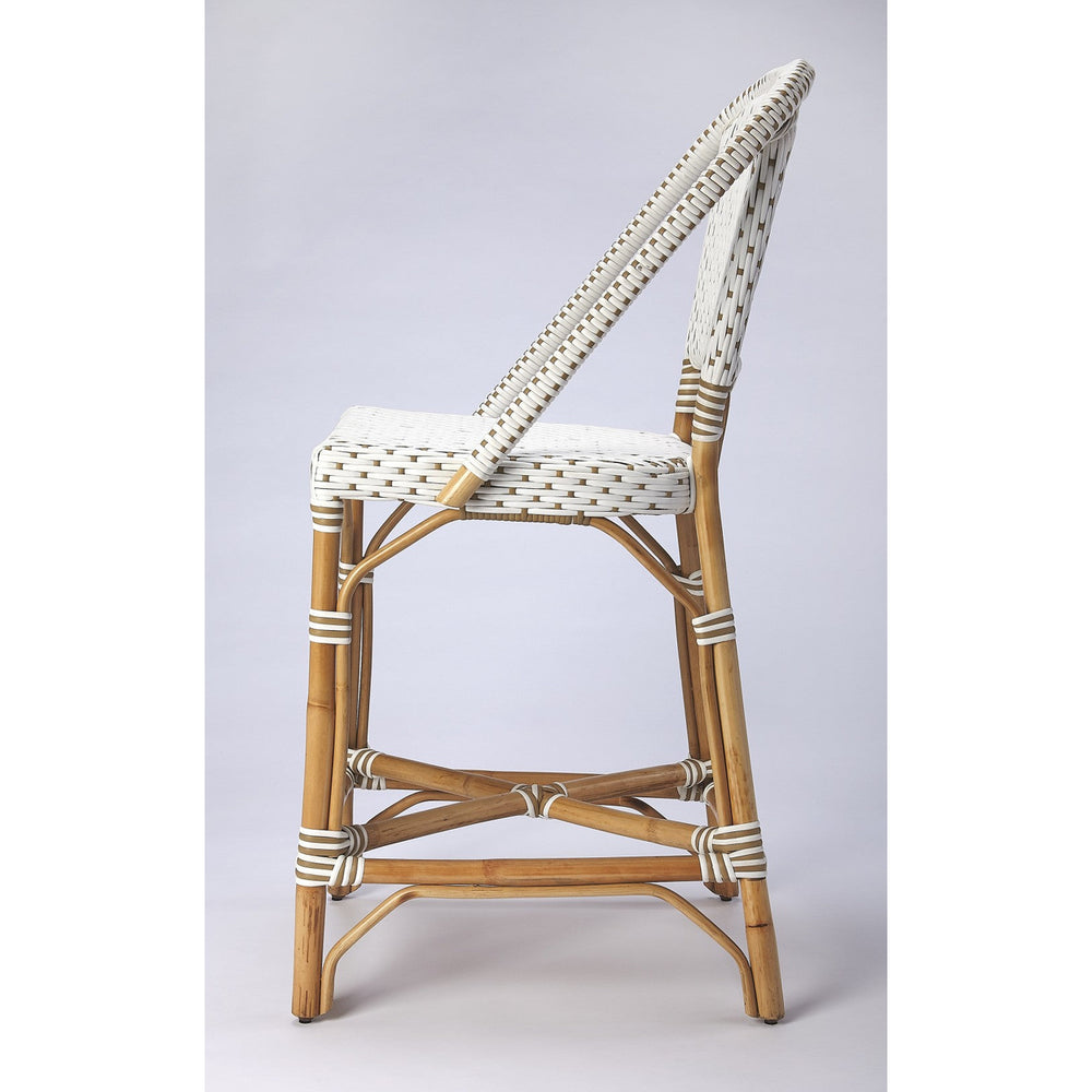 28" White And Natural Rattan Bar Chair Image 2