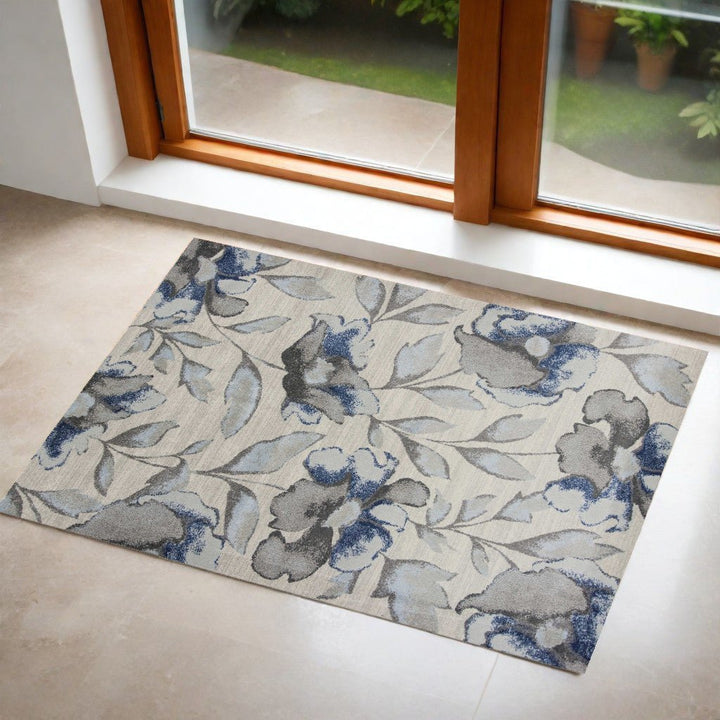 3 X 5 Blue and Gray Floral Vines Area Rug Image 6