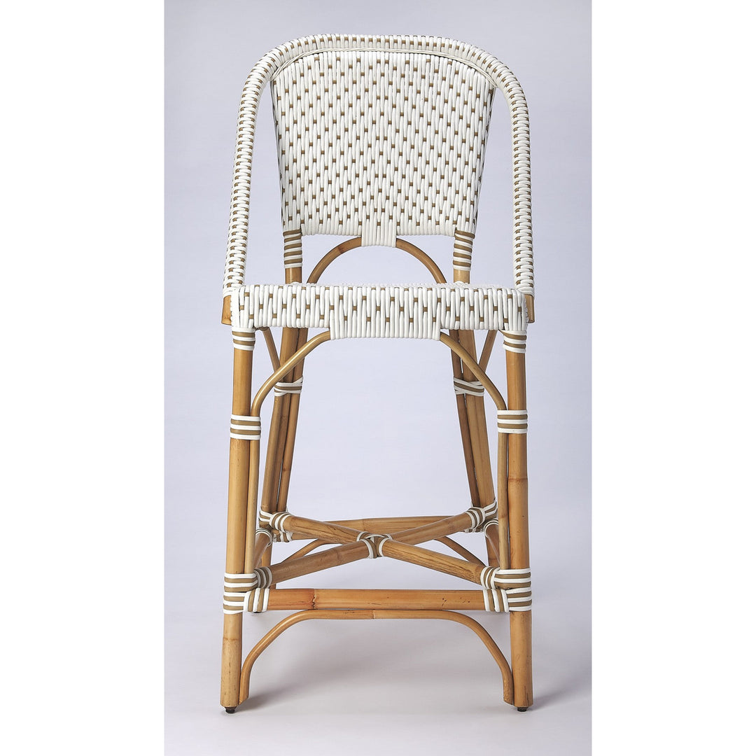 28" White And Natural Rattan Bar Chair Image 3