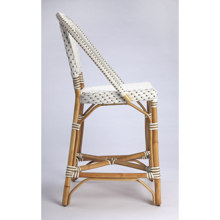 28" White And Natural Rattan Bar Chair Image 4