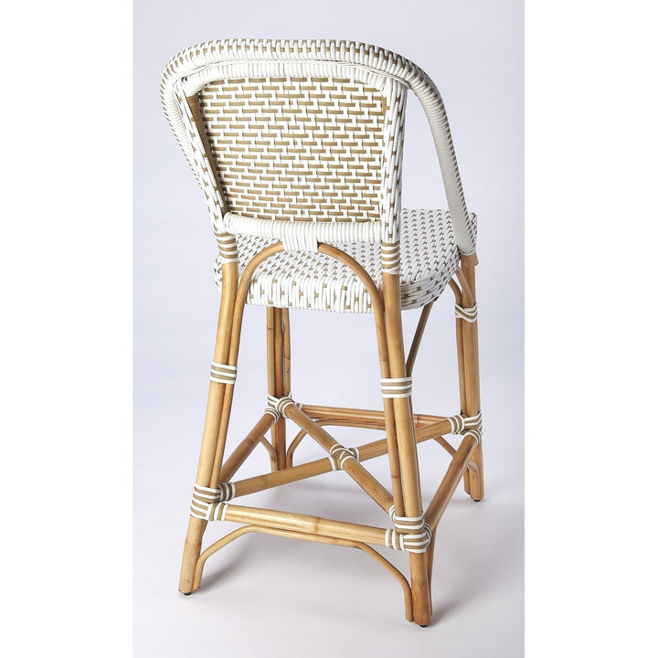 28" White And Natural Rattan Bar Chair Image 5