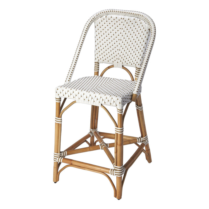 28" White And Natural Rattan Bar Chair Image 7