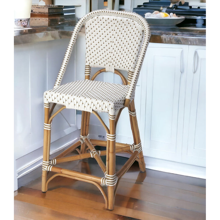 28" White And Natural Rattan Bar Chair Image 10