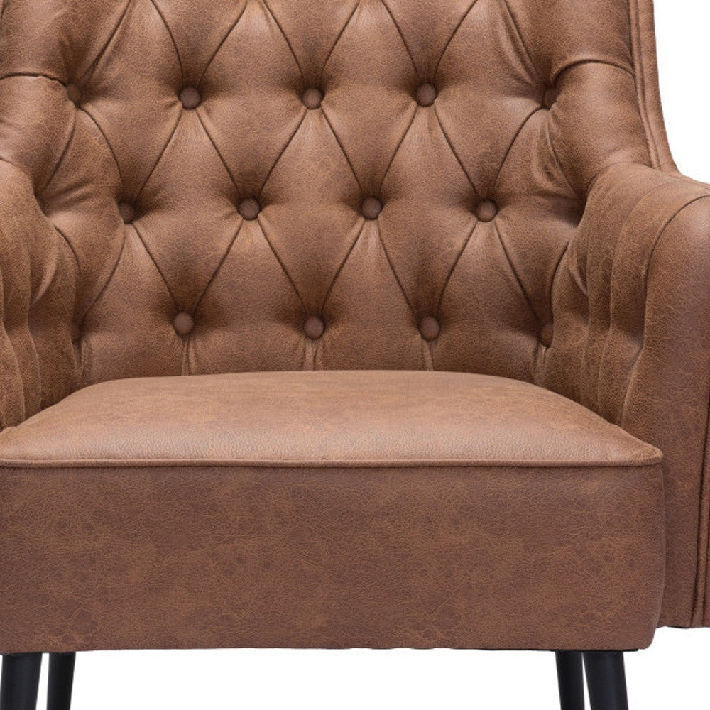 29" Brown Faux Leather And Gold Tufted Arm Chair Image 12