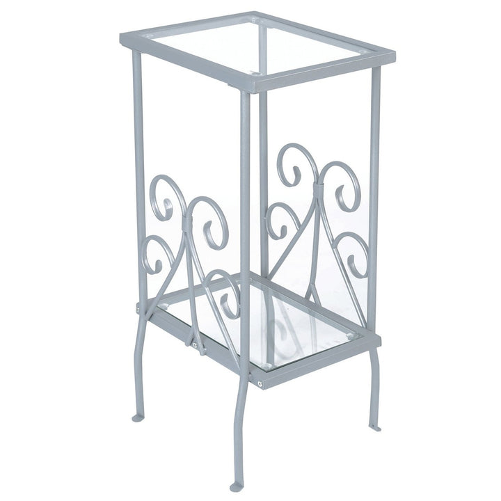 30" Silver And Clear Glass Square End Table With Shelf Image 1