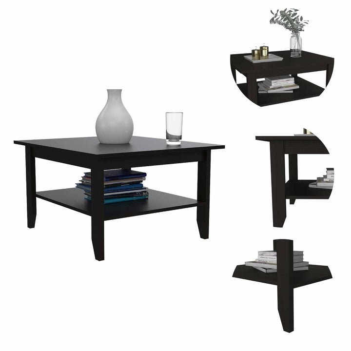 32" Black Coffee Table With Shelf Image 4