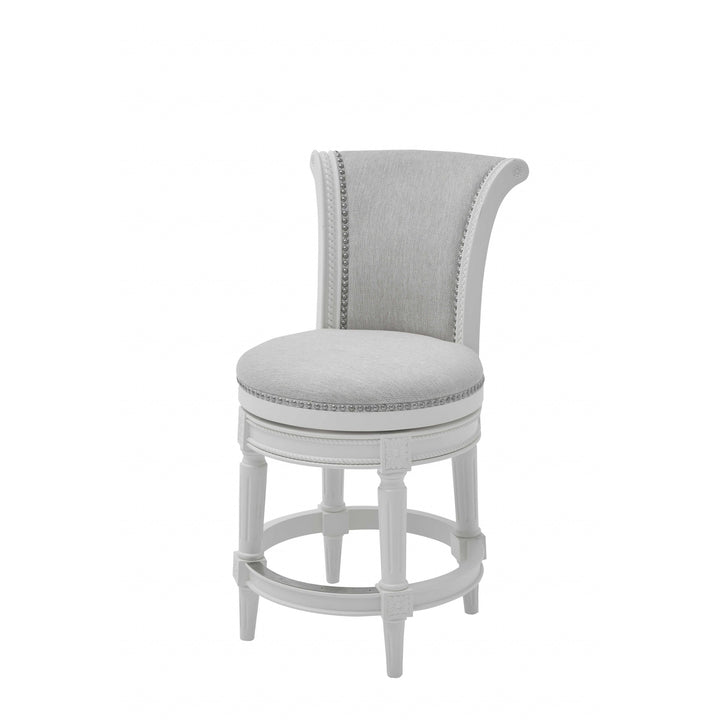 39" Light Gray And White Fabric Swivel Counter Height Bar Chair Image 1