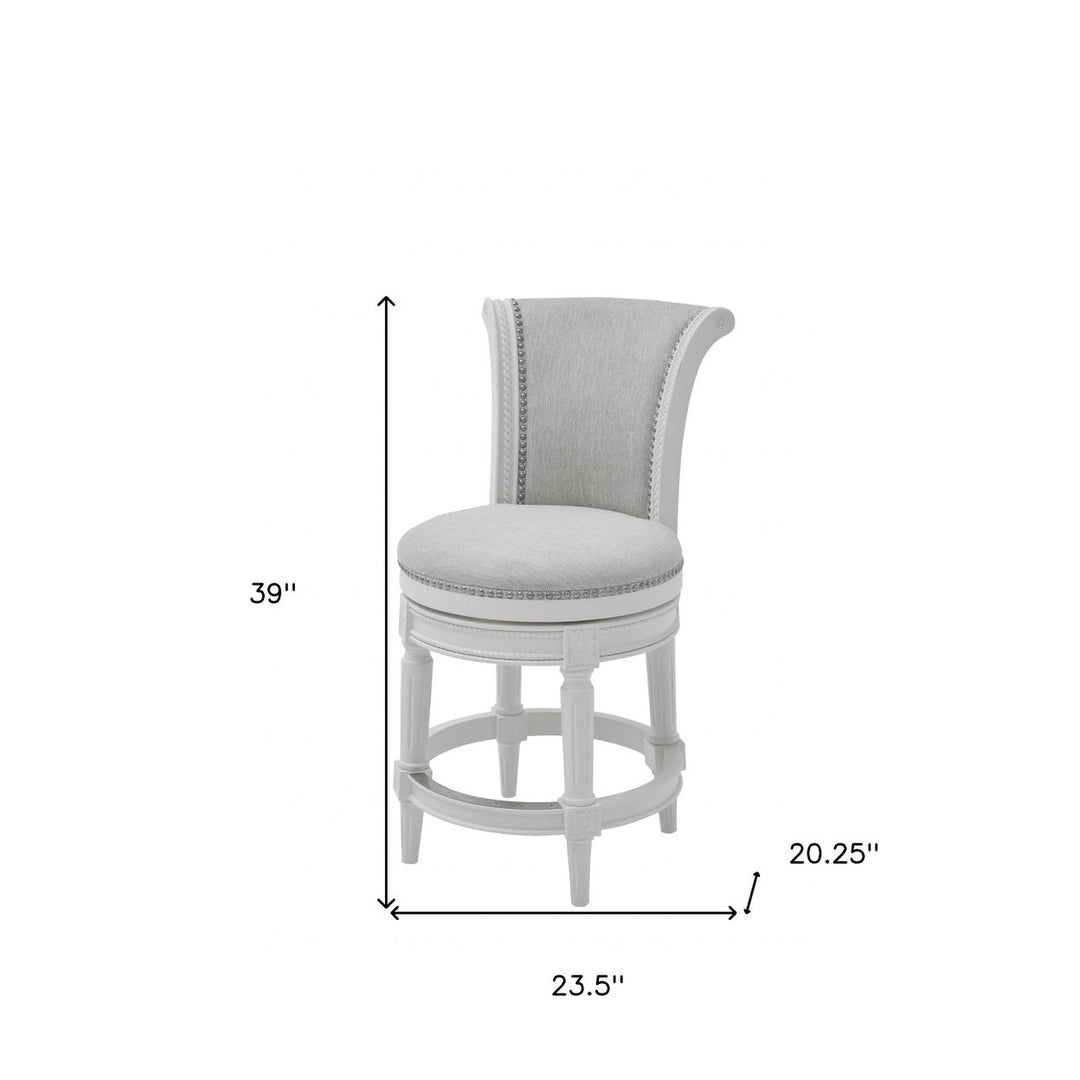 39" Light Gray And White Fabric Swivel Counter Height Bar Chair Image 5